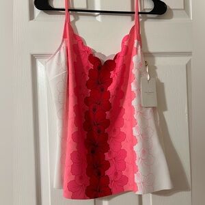 Ted Baker Happiness Scollop Neck Cami. Neon Pink with Red Floral